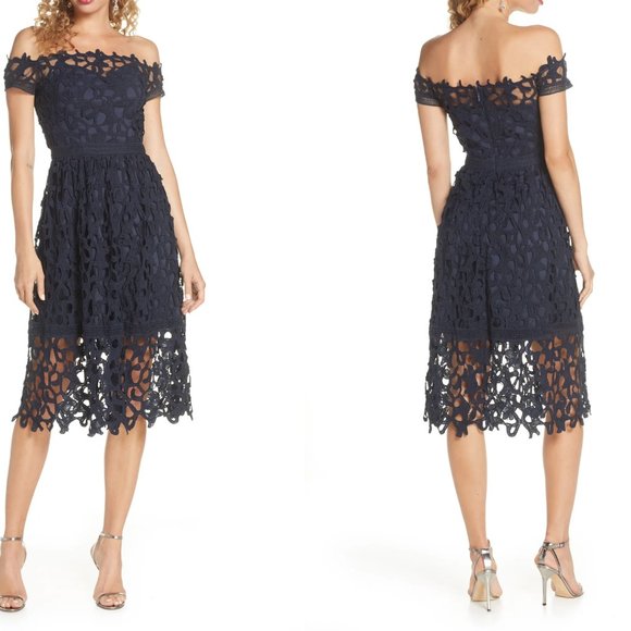 Chi Chi London Dresses & Skirts - Chi Chi London navy Blue Off-the-shoulder dress